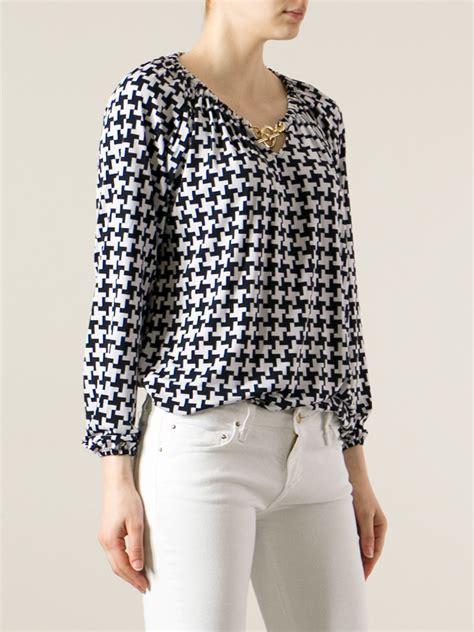 longsleeve black and white blouse by michael kors|Michael Kors ladies blouse.